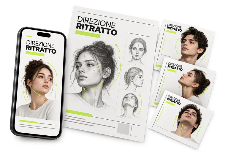 Mockup dei tre formati digitali: PDF mobile sul telefono, pagina A4 e schede JPG.